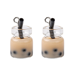 Желтая Старая Ткань  Стеклянные подвески для бутылок, со смолой внутри и железными находками, имитация пузырчатого чая, старое кружево, 20~25x11~14x11 мм, отверстие : 1.8 мм