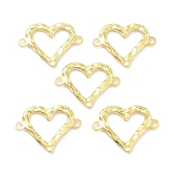Настоящее золото 18K Прелести соединителя сплава, текстурированные сердечки, реальный 18 k позолоченный, 19x25x2.5 мм, отверстие : 2.5 мм