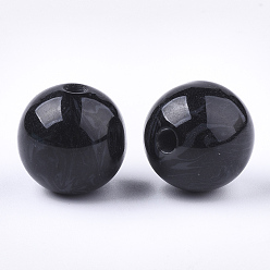Black Resin Beads, Imitation Gemstone, Round, Black, 16~16.5mm, Hole: 3.5mm