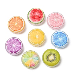 Mixed Color Printed Opaque Acrylic Flat Round with Fruit, with Glitter Powder, Pearlized, Mixed Color, 22x10mm, Hole: 3mm