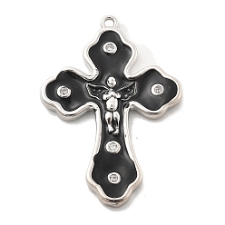 Черный Латунные микро проложить кубический цирконий подвеска, крестик, с эмалью, без свинца и без кадмия, долговечный, чёрные, 32x22.5x2.5 мм, отверстие : 1.2 мм