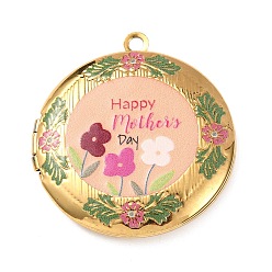Персиковый Слойка День матери 304 Кулоны-медальоны из нержавеющей стали, Плоские круглые подвески с надписью «Счастливого Дня матери», золотые, розовые, 36x32.5x7 мм, отверстие : 2 мм, внутренний диаметр: 24 мм
