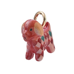 Roja India Colgantes de latón pintados con aerosol e impresos, perro con dijes de rombos, dorado, piel roja, 14x15.5x8 mm, agujero: 4 mm