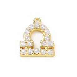 Настоящее золото 18K Латунь прелести, с абс пластмассовой имитационной жемчужиной, долговечный, без кадмия и без свинца, стойки покрытие, Весы, реальный 18 k позолоченный, 14x12x3.5 мм, отверстие : 1.2 мм