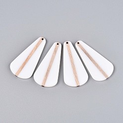 Белый Кулоны из непрозрачной смолы и дерева, слеза, белые, 58.1x28.5x3.1~4 мм, отверстие : 2 мм