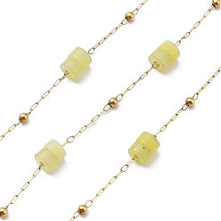 Нефрит Ионное покрытие (ip) 304 цепи из нержавеющей стали, с бусинами из натурального нефрита, реальный 18 k позолоченный, пайки, с катушкой, полированный, 4x2 мм, около 32.81 футов (10 м) / рулон