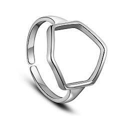 Platinum Classic Rhodium Plated 925 Sterling Silver Finger Rings, with Hexagon, Platinum, 17mm
