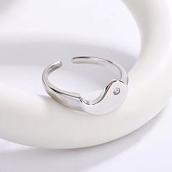 Платина Сплав инь-ян с манжетными кольцами из стразов, кольца пара, платина, внутренний диаметр: регулируемый