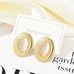 Золотой Ионное покрытие (ip) 304 серьги-гвоздики из нержавеющей стали кошачий глаз для женщин, овальные, золотые, 25x20 мм