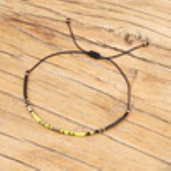 Желтый Браслеты из плетеного бисера, украшенные стеклянными и латунными бусинами., Регулируемые браслеты из волоконного шнура с бусинами для женщин, колонка, желтые, регулируемый