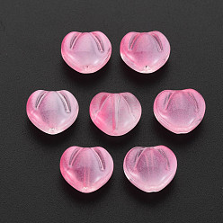 Pink Two Tone Transparent Spray Painted Glass Beads, Heart, Pink, 10.5x12x6.5mm, Hole: 1mm