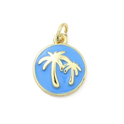 Темно-Голубой Латунь эмаль подвески, кокосовая пальма, стойки покрытие, долговечный, без кадмия и без свинца, реальный 18 k позолоченный, с целью перехода в кольце, глубокое синее небо, 15x13x3 мм, отверстие : 3 мм