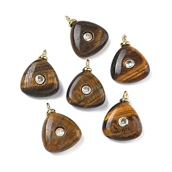 Тигровый глаз Природных тигровый глаз подвески, треугольные подвески с латунной микрофиброй и фианитами, без свинца и без кадмия, долговечный, стойки покрытие, реальный 18 k позолоченный, 20x15x7 мм, отверстие : 2 мм