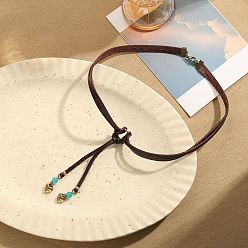 Кокосово-Коричневый Сердце сплава кулон ожерелье, с коровьим шнуром, кокосового коричневый, 17.72 дюйм (45 см)