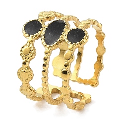 Настоящее золото 18K Овальные 304 эмалированные открытые манжеты из нержавеющей стали для женщин, ионное покрытие (ip), реальный 18 k позолоченный, внутренний диаметр: регулируемый