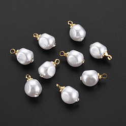 Creamy White ABS Plastic Imitation Pearl Charms, with Golden Plated Brass Loop and Crystal Rhinestone, Nuggets, Creamy White, 12.5x7.5x8mm, Hole: 1.6mm