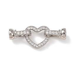 Платина Латунное микропейв, прозрачный кубический цирконий, складные застежки, без кадмия и без свинца, стойки покрытие, долговечный, полые сердца, платина, 30 мм, Сердце: 12x14x3 mm
