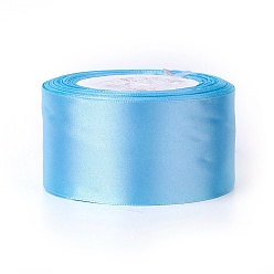 Sky Blue Single Face Satin Ribbon, Polyester Ribbon, Sky Blue, 2 inch(50mm), about 25yards/roll(22.86m/roll), 100yards/group(91.44m/group), 4rolls/group