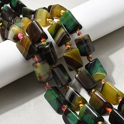 Зеленый Натуральные полосатые агатовые бусы, треугольные, окрашенная и подогревом, зелёные, 14~18.5x12~13x11.5~12.5 мм, отверстие : 2 мм, около 18 шт / нитка, 15.04~15.94'' (38.2~40.5 см)