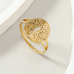 Золотой Древо жизни 201 кольца для пальцев из нержавеющей стали, золотые, размер США 7 (17.3 мм)