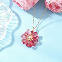 Светло-Вишневый Стекло ожерелья шкентеля, с бусинами из ракушек и 304 цепочкой из нержавеющей стали, ожерелье для женщин, цветок, светло-вишневый, 17.68 дюйм (44.9 см)