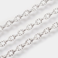 Plata Cadenas de cable con textura de hierro, sin soldar, con carrete, el color plateado de plata, 4.2x3x0.8 mm, aproximadamente 328.08 pies (100 m) / rollo