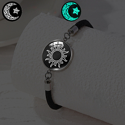 Солнце Плоские круглые звенья из светящегося сплава стекла, браслеты из нейлонового шнура для пары друзей, платина, солнце, 6-1/2 дюйм (16.5 см)