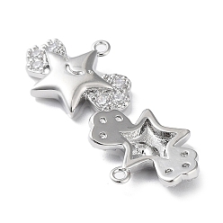 Real Platinum Plated Brass with Clear Cubic Zirconia Charms, Star & Wing, Real Platinum Plated, 11.5x15x3mm, Hole: 1mm