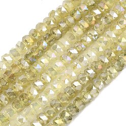 Цвет Оливы Стеклянные бусины, имитация нефрита , рондель, с покрытием AB цвета, граненые, оливковый, 6x4~4.5 мм, отверстие : 1.2 мм, около 89~92 шт / нитка, 14.53~14.76'' (36.9~37.5 см)