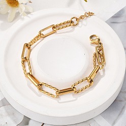 Настоящее золото 18K 304 из нержавеющей стали цепи браслеты, скрепки, реальный 18 k позолоченный, 7-1/8 дюйм (18 см)