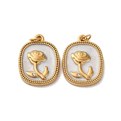 Rectangle 304 нержавеющей стальной эмали подвески, со стразами и прыгающим кольцом, ионное покрытие (ip), реальный 18 k позолоченный, цветочным узором, прямоугольные, 18x13.5x2.5 мм, отверстие : 2.5 мм