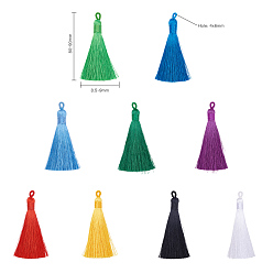 Mixed Color Polyester Tassel Big Pendants Decoration, Mixed Color, 80~90x8.5~9mm, Hole: 4x6mm