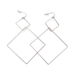 Stainless Steel Color Non-Tarnish Rhombus 304 Stainless Steel Dangle Earrings for Women, Stainless Steel Color, 108.5x69x1.8mm, Pin: 0.6mm