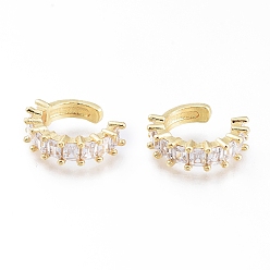 Golden Brass Micro Pave Clear Cubic Zirconia Cuff Earrings, Long-Lasting Plated, Ring, Golden, 16x4mm
