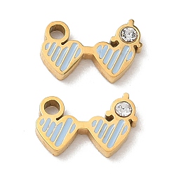 Oro 304 colgantes de esmalte de acero inoxidable, encantos de gafas de sol, con diamante de imitación, revestimiento de iones (ip), dorado, 6x10x2 mm, agujero: 1.5 mm