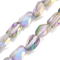 Лиловый Стеклянные бусины с гальваническим покрытием , с половиным покрытием цвета радуги, граненые, твист, сирень, 8~8.5x5.5~6x5.5 мм, отверстие : 1 мм, около 49 шт / нитка, 15.94 дюйм (40.5 см)