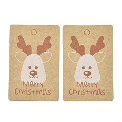 Deer Rectangle Paper Gift Tags, Hange Tags, For Arts and Crafts, with Christmas Themed Pattern, Deer Pattern, 5.5x3.6x0.04cm, Hole: 4mm, 100pcs/bag