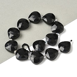Black Onyx Натуральные бусины из черного оникса (окрашенные и нагретые), слеза, граненые, с бисером, 12x12x5~6 мм, отверстие : 1 мм, около 12 шт / нитка, 6.69'' (17 см)