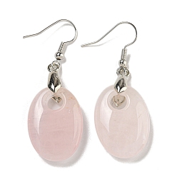 Розовый Кварц Серьги-подвески из латуни с овальным покрытием, с натуральным розовым кварцем, без кадмия и без свинца, 51x18 мм