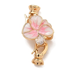 Прозрачный Латунное микропейв, прозрачный кубический цирконий, складные застежки, без никеля , с эмалью, цветок, прозрачные, 34x16x9 мм, отверстие : 4.5 мм