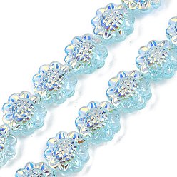 Светло-Синий Гальванические стеклянные бусины, подсолнечник, с покрытием AB цвета, голубой, 15x8.5 мм, отверстие : 1 мм, около 45 шт / нитка, 26.06'' (66.2 см)