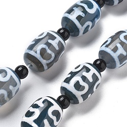 Nectar Bottle Pattern Тибетского стиля DZI бисер нитей, бусины из натурального агата (окрашенные и нагретые), рис, стальной синий, образец бутылки нектара, 18x13 мм, отверстие : 1.5 мм, около 15 шт / нитка, 13.78'' (35 см)