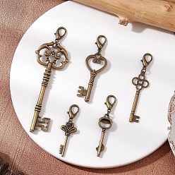 Античная Бронза Сплав ключ подвески украшения, с цинковым сплавом застежками омаров коготь, античная бронза, 45.5~97 мм