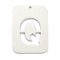 Letter Q Anlaufgeschützt 304 Anhänger aus Edelstahl, Rechteck mit Alphabet, hohl, letter.q, 32x22x1 mm, Bohrung: 1.5 mm