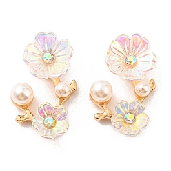 Clear AB Zinc Alloy Cabochons, with Plastic Imitation Pearls and Rhinestones, Plum Blossom Branch, Clear AB, 23.5x15x6mm