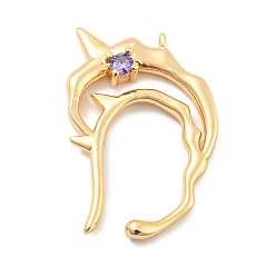 Twist Серьги-каффы из латуни с покрытием из настоящего золота 14k и фианитами, долговечный, твист, 14x18.5x4 мм