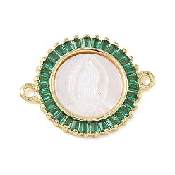 Зеленый Натуральная раковина, резная, религиозная, девственная, соединительная подвеска, звенья из латуни с инкрустацией кубическим цирконием, реальный 18 k позолоченный, стойки покрытие, долговечный, без кадмия и без свинца, зелёные, 18.5x23.5x3.5 мм, отверстие : 1.6 мм