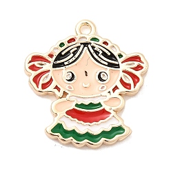 Настоящее золото 18K Подвески из латуни с цветной эмалью, прелести девушки, реальный 18 k позолоченный, 18x17x2 мм, отверстие : 1.2 мм