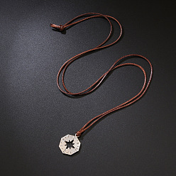 Верблюжий Регулируемый кулон в виде восьмиугольного компаса из сплава с вощеным шнурком для мужчин., платина, верблюжие, 34.65 дюйм (88 см)