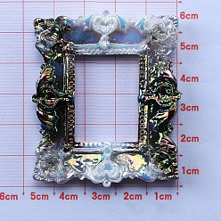 Rectangle Iridescent Opaque Resin Imitation Shell Cabochons, Black, Rectangle, 65x58mm